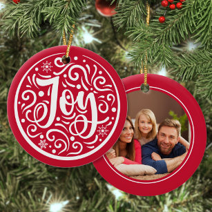 Ornamento De Cerâmica Feriado de Natal da Família Personalizada de Joy