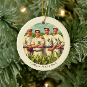 Ornamento De Cerâmica Feriado de Natal de Baseball Vintage Personalizado