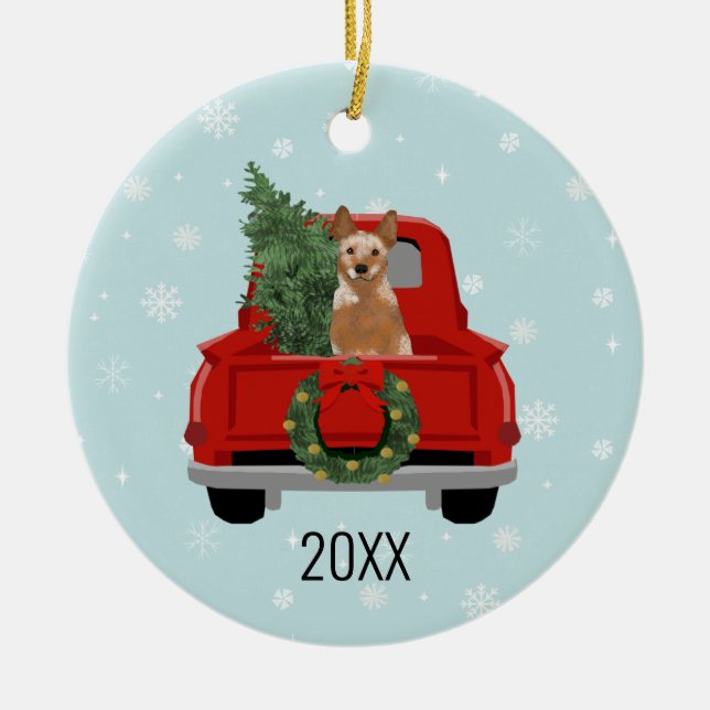 Ornamento De Cerâmica Feriado de natal de cão Red Heeler (Frente)