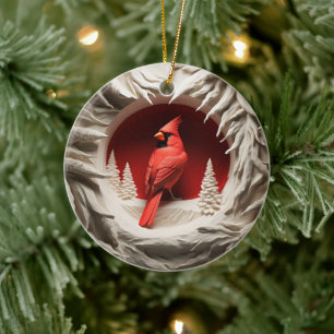 Ornamento De Cerâmica Feriado de Natal de Pássaro Vermelho do Estilo 3D