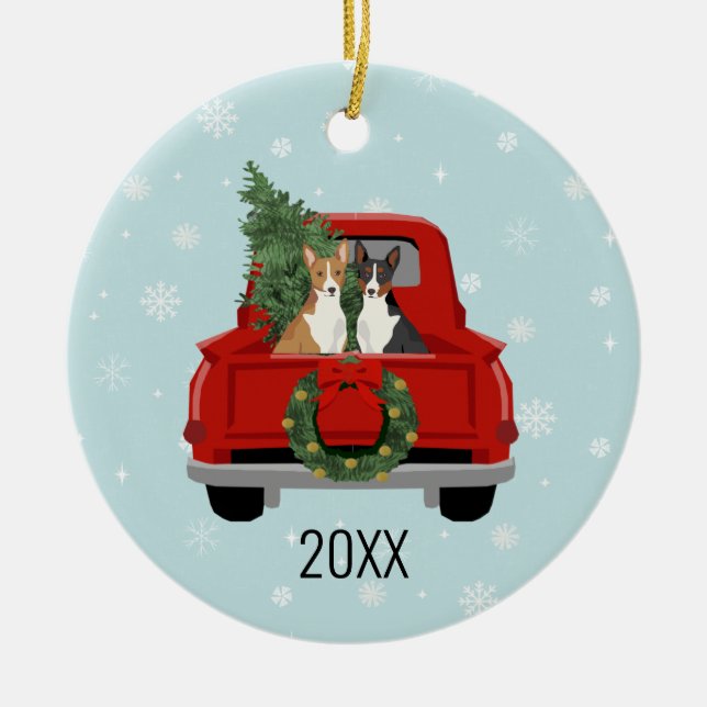 Ornamento De Cerâmica Feriado de Natal do Cachorro Basenji (Frente)