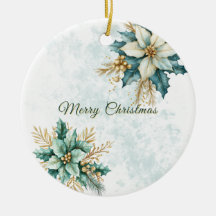 Feriado de Natal Floral de Teal Watercolor