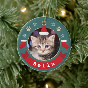 Ornamento De Cerâmica Feriado de Natal Personalizado para Pet Cat