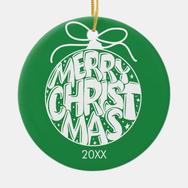 Ornamento De Cerâmica Feriado de Natal Verde (Frente)