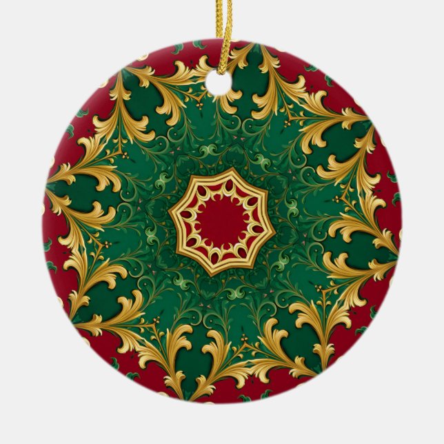 Ornamento De Cerâmica Feriado de Natal Verde Vermelho Decorativo (Frente)