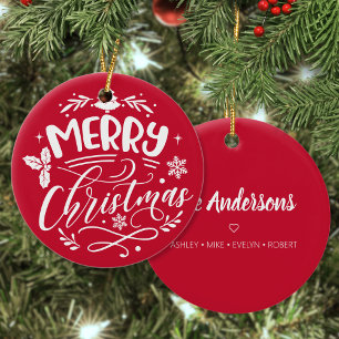 Ornamento De Cerâmica Feriado de Nome Personalizado da Família Feliz Nat