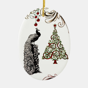 Ornamento De Cerâmica Feriado de Peacock Personalizado e Árvore de Natal