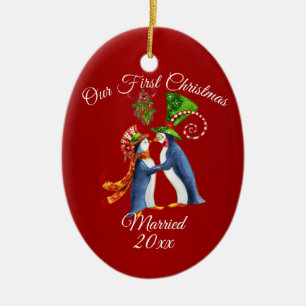 Ornamento De Cerâmica Feriado do Natal dos casais primeiro