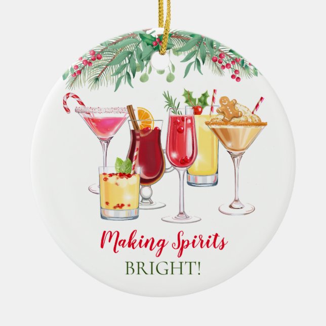 Ornamento De Cerâmica Feriado dos Cocktails de Natal (Frente)
