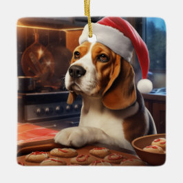 Ornamento De Cerâmica Feriado Festivo de Beagle Christmas