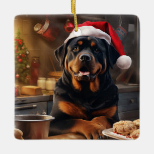 Ornamento De Cerâmica Feriado Festivo de Natal Rottweiler