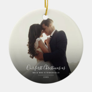 Ornamento De Cerâmica Feriado Fotográfico de Casamento Casado de Primeir