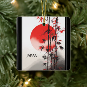 Ornamento De Cerâmica Feriado Japonês Personalizado Sun e Bamboo Japonês