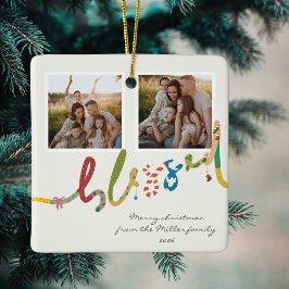 Ornamento De Cerâmica Feriado moderno abençoado com foto da árvore de Na