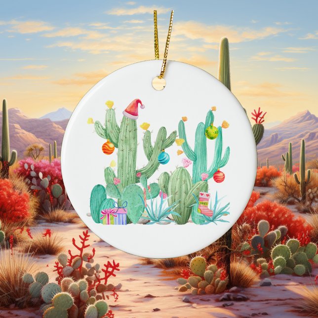 Ornamento De Cerâmica Feriado Natal Cactus Sudoeste Deserto (Criador carregado)