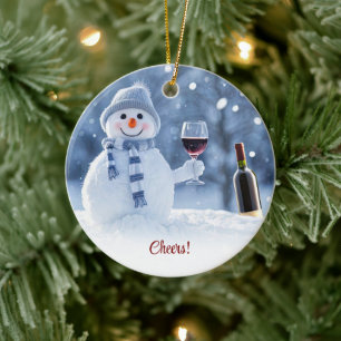 Ornamento De Cerâmica Feriado Natal Vinho Neve Bonito Engraçado