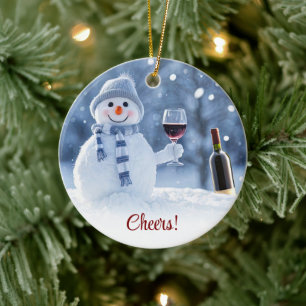 Ornamento De Cerâmica Feriado Natal Vinho Neve Bonito Engraçado