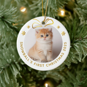 Ornamento De Cerâmica Feriado Personalizado de Fotografia de Natal Pet C