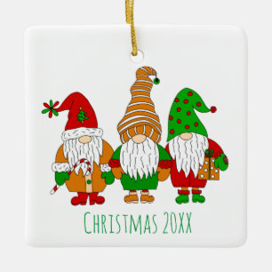 Ornamento De Cerâmica Feriado Personalizado de Três Gnomos de Natal Gno