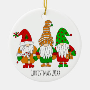 Ornamento De Cerâmica Feriado Personalizado de Três Gnomos de Natal Gnom