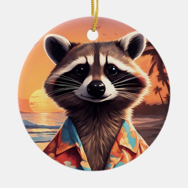 Ornamento De Cerâmica Feriado Raccoon (Frente)