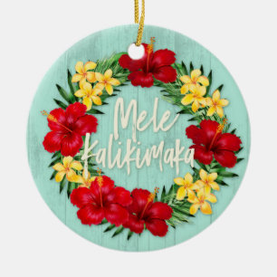 Ornamento De Cerâmica Feriado tropical havaiano Wreath Wood