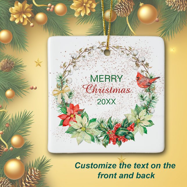 Ornamento De Cerâmica Feriado Vermelho Cardinal (Criador carregado)