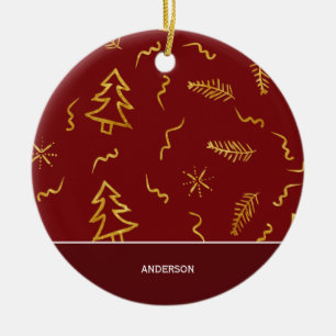 Ornamento De Cerâmica Feriado Vermelho Padrão de Árvore de Natal de Fo