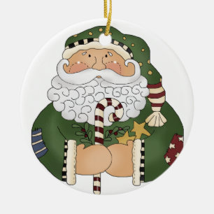Ornamento De Cerâmica Feriados clássicos de Natal do Green Santa Clause