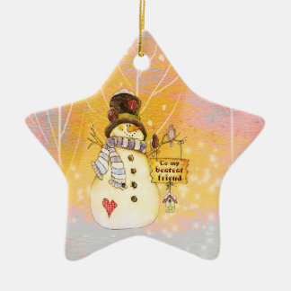 Ornamento De Cerâmica Feriados customizáveis - boneco de neve em um