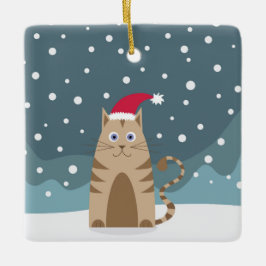 Ornamento De Cerâmica Feriados de inverno santa hat pet cat snowmas chri