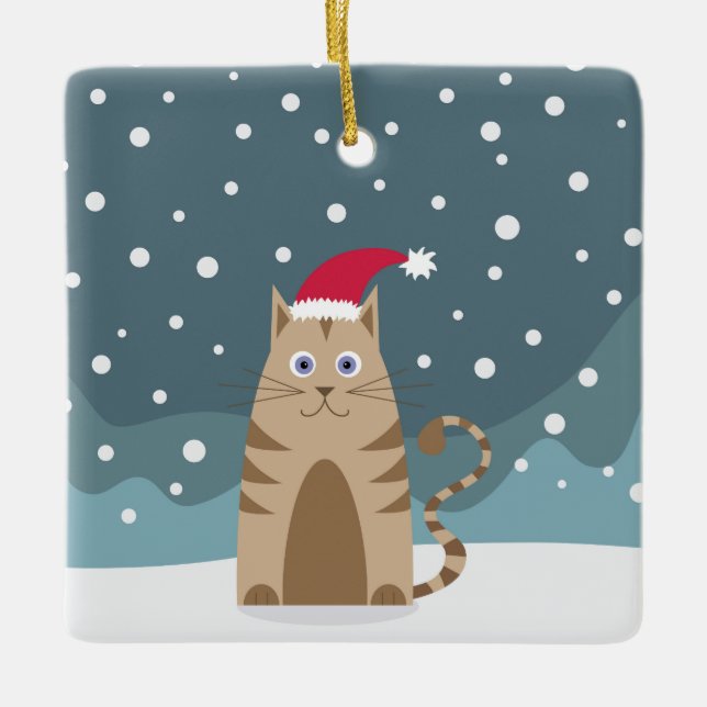 Ornamento De Cerâmica Feriados de inverno santa hat pet cat snowmas chri (Frente)