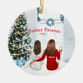 Ornamento De Cerâmica Feriados de Natal Personalizados Irmãs Besties C