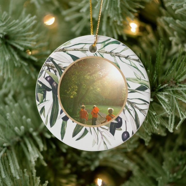 Ornamento De Cerâmica Feriados felizes do Branch de Olivrarias Personali (Árvore)