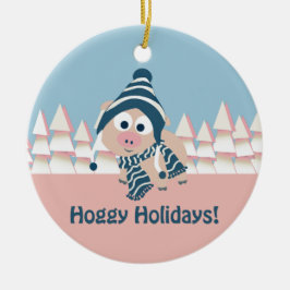 Ornamento De Cerâmica Feriados Hoggy! Porco Inverno