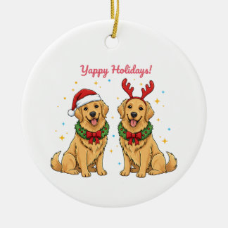 Ornamento De Cerâmica Feriados Yappy Golden Retriever Natal Dourado