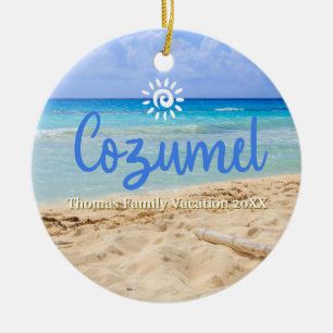 Ornamento De Cerâmica Férias Cozumel da Família Personalizada no Natal