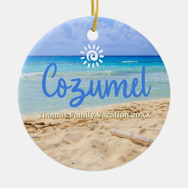 Ornamento De Cerâmica Férias Cozumel da Família Personalizada no Natal (Frente)