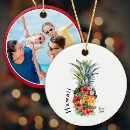 Ornamento De Cerâmica Férias da família Hawaii Foto Pineapple no Natal