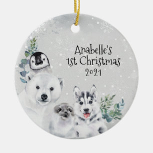 Ornamento De Cerâmica Férias de Inverno Animal Ártico 1º Natal 