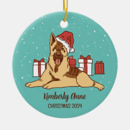 Ornamento De Cerâmica Férias de inverno com neve de german shepherd de N