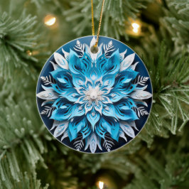 Ornamento De Cerâmica Férias de Natal com Flor Branco Azul, Estilo 3D