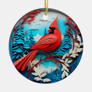 Ornamento De Cerâmica Férias de Natal do País com Pássaros Cardinais do
