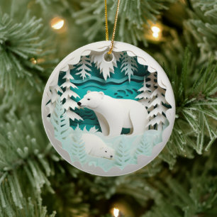 Ornamento De Cerâmica Férias de Natal do Urso Polar do Estilo 3D