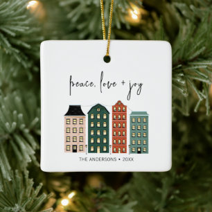 Ornamento De Cerâmica Férias de Natal Moderno com Amor e Joy pela Paz