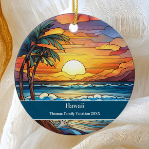 Ornamento De Cerâmica Férias de praia havaiana da família personalizada