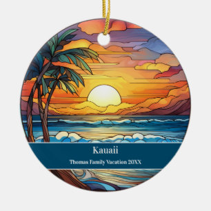 Ornamento De Cerâmica Férias de praia Kauaii da família personalizada