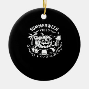 Ornamento De Cerâmica Férias de Verão Summerberry Vibes Pumpkin Piscina