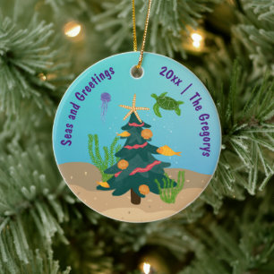Ornamento De Cerâmica Férias do Oceano Feriado Personalizado e Saudações