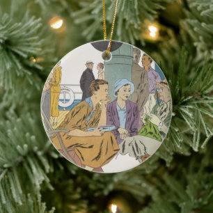 Ornamento De Cerâmica Férias do vintage, navio de cruzeiros dos